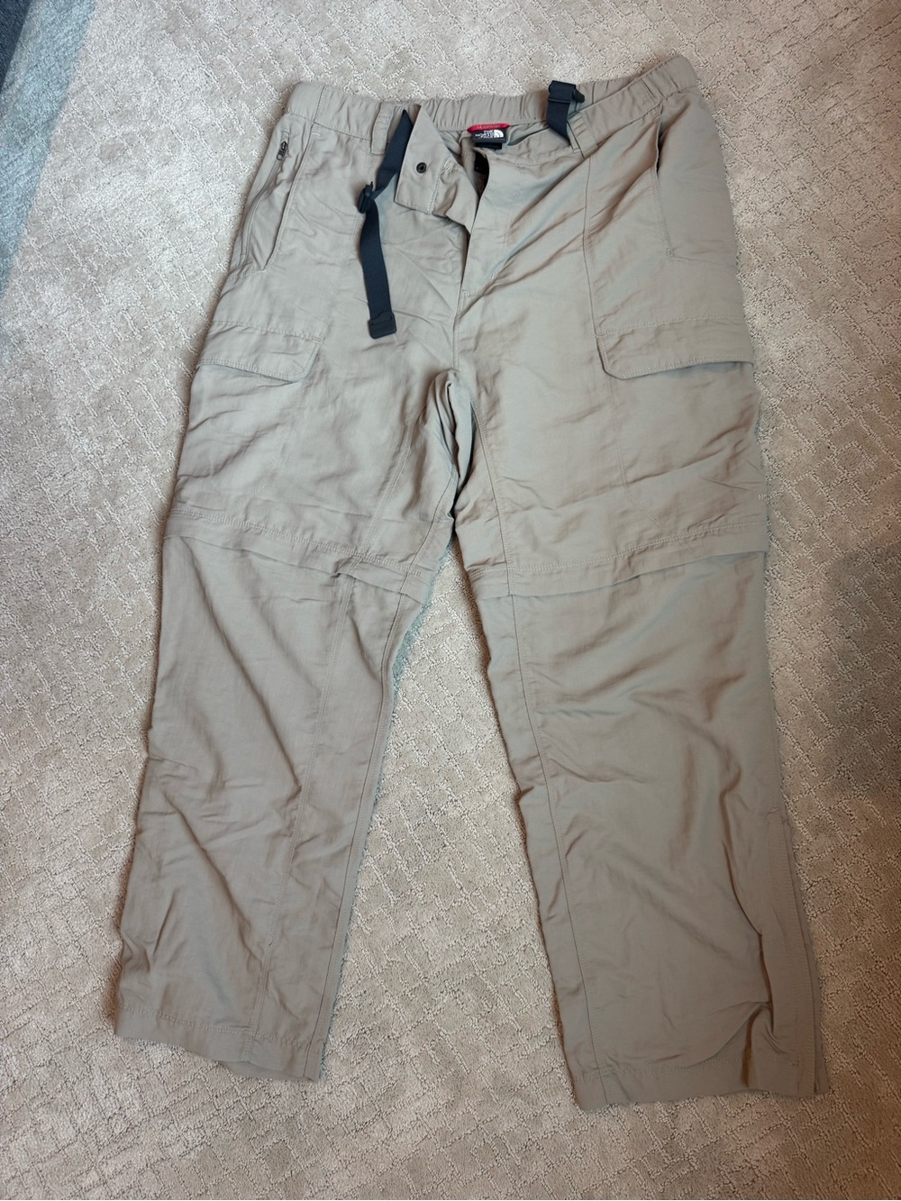 The North Face Men's Beige Tan Cargo Trousers with Integrated Belt - convertible